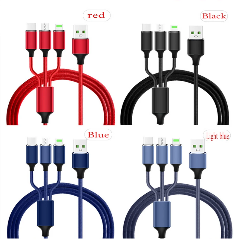 3 в 1 3 в 1 3 в 1 USB кабель 2A Быстрая зарядка Micro USB+ кабель type C 120 см нейлоновый плетеный кабель для samsung Xiaomi HUAWEI ASUS