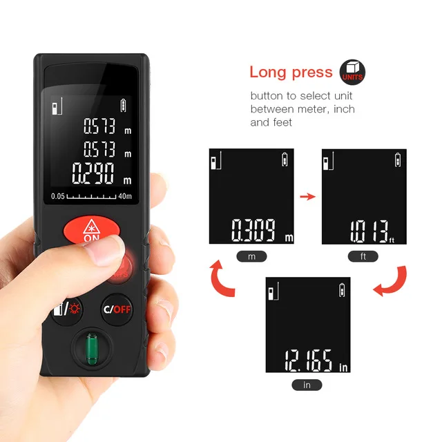 

40M Mini Digital Laser Rangefinder with Large LCD Display 2mm Accuracy Handheld Laser Distance Meter Laser Tape Range Measure