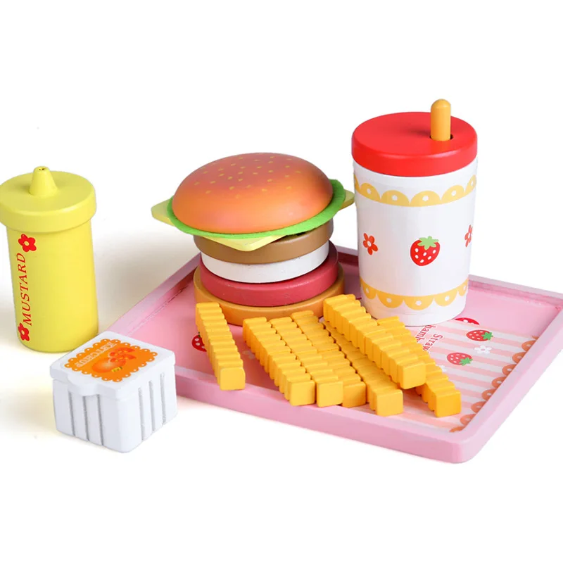 

Wooden Children's Kitchen Simulation Toys Set Wooden Hamburger Set Hot Dogs/French Sets Kids Toys Birthday Gift