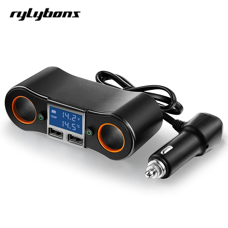

Dual Car Cigarette Lighter Socket Adapter Quick Charger 120W LED Display Voltage Tester 2 Switch 2 Usb Car Charger Adapter New