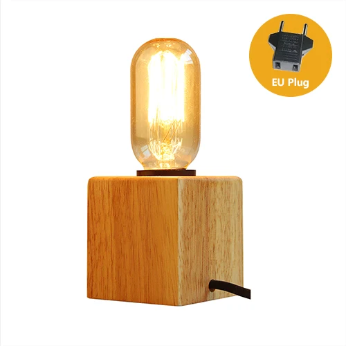 Деревянная настольная лампа, деревянный Настольный светильник с регулируемой яркостью, настольная ретро настольная лампа, промышленная Винтажная настольная лампа, ночник, светильник для спальни - Цвет корпуса: Brown NoBulb EU Plug