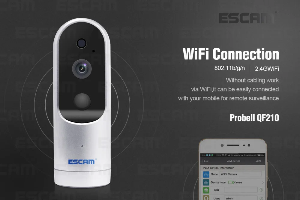 ESCAM Probell QF210 2,8 мм объектив HD 960P WiFi IP ИК камера Поддержка Камера видеонаблюдения ONVIF 3000 мАч 64 Гб CCTV камера детский монитор