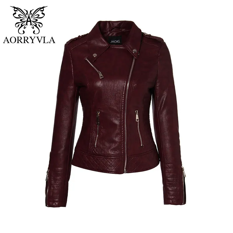 AORRYVLA New Autumn Faux Leather Jackets Women 2018 Classic Black Color Turn-Down Collar Zipper Short Women Biker Leather Jacket