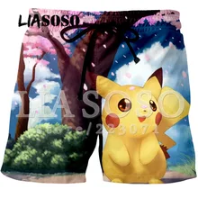 LIASOSO летняя обувь для мужчин и женщин Шорты 3D аниме милые Пикачу печатных пляж фитнес-Модные мужские Шорты одежда K005