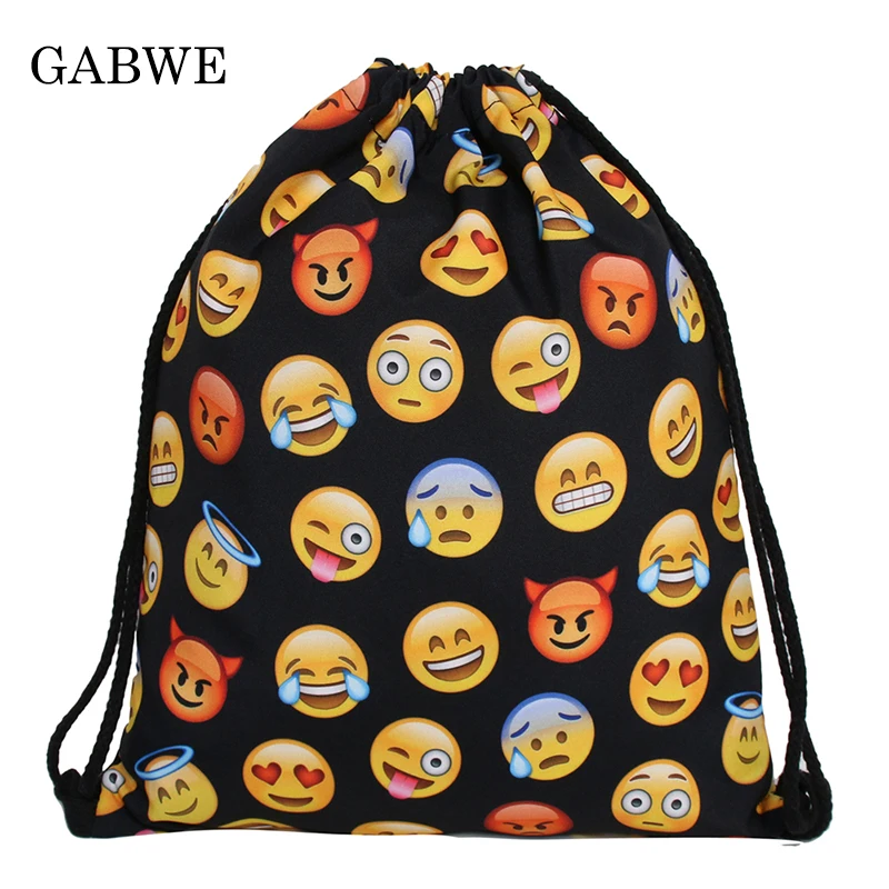 

GABWE 3D Printed Expression Pattern Drawstring Bags Travel Organizer Worek Plecak Sznurek