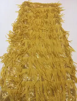 

Unique Tassel Design African Sequins Net Lace Fabric High Quality 2019 Nigeria Indian Embroidery Guipure Mesh Gold Sequined Lace