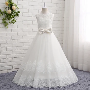 First Communion Dresses For Girls Scoop Backless Appliques Bow Ball Gown Tulle Pageant Dresses For Little Girls CGF037