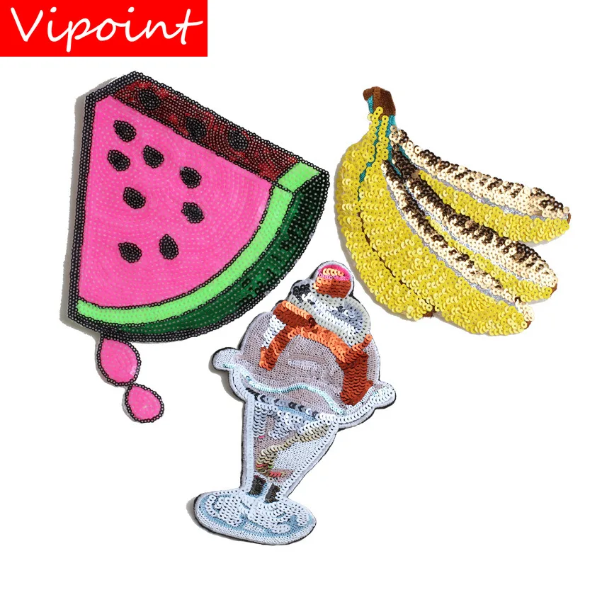 

VIPOINT embroidery Sequins big watermelon patches banana patches badges applique patches for clothing JW-48