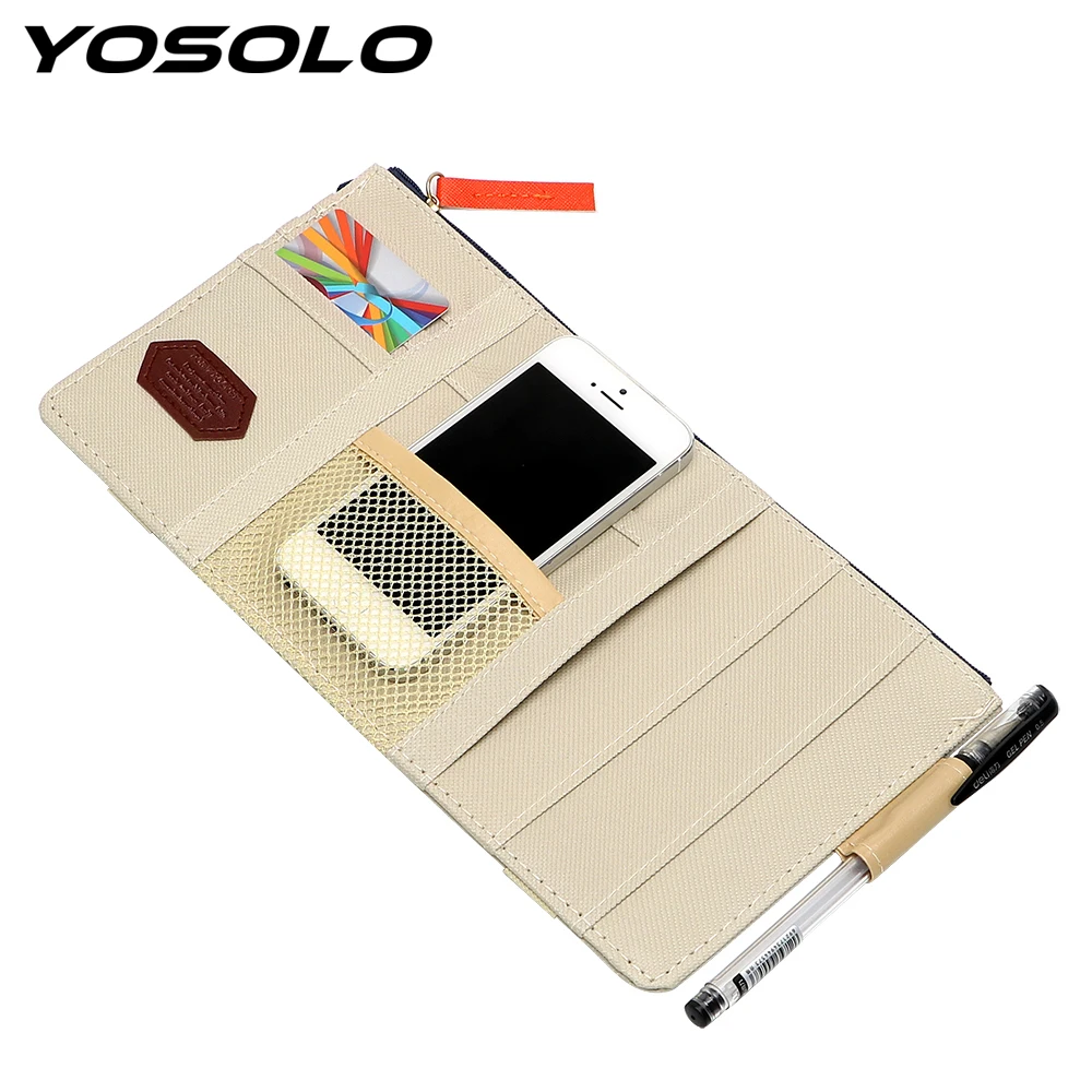 YOSOLO Sun Visor storage Pouch Sunshade Cover Hanging Bag Auto Stowing Tidying Multi Function Leather Car-styling