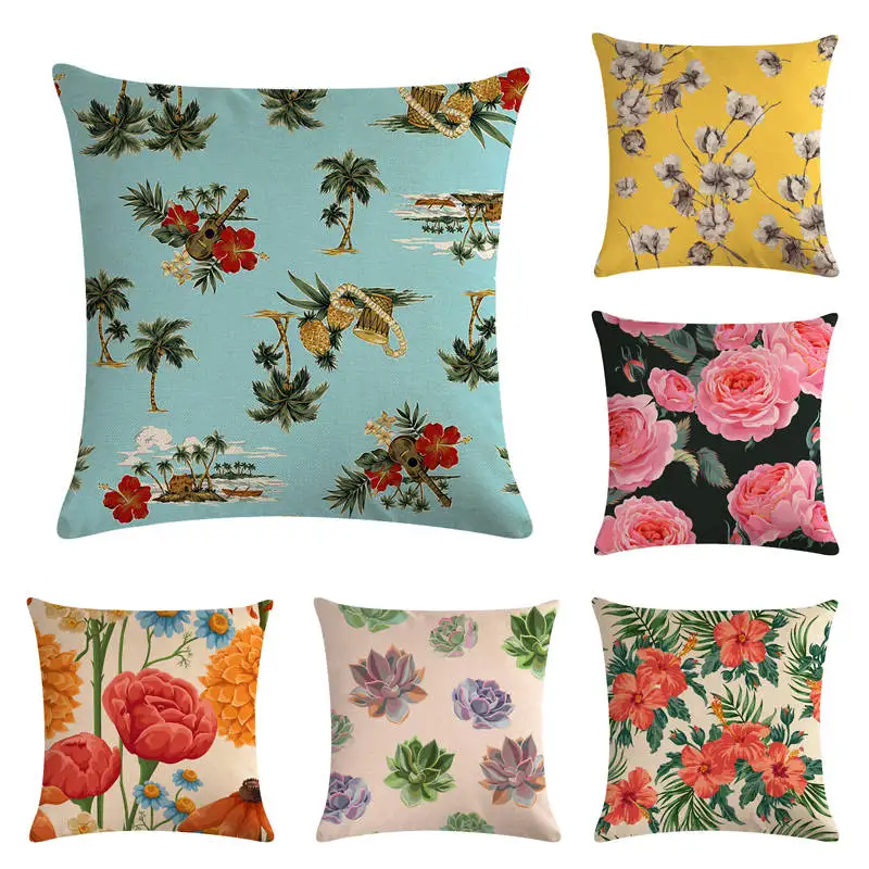 

45*45cm Beautiful Hand-painted Plant Flower Pattern Pillowcase Suitable for Home/car/office Decoration Square Sofa Cushion Cover