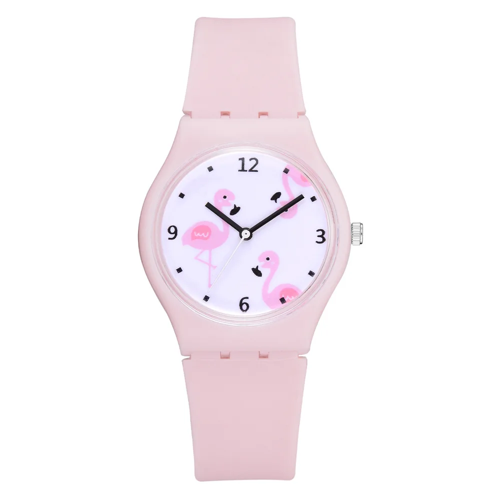 Flamingo Cartoon Watches Kid Girls Leather Strap Wristwatch kids fashion Quartz Cute Clock Fashion Lady Watches - Цвет: pink