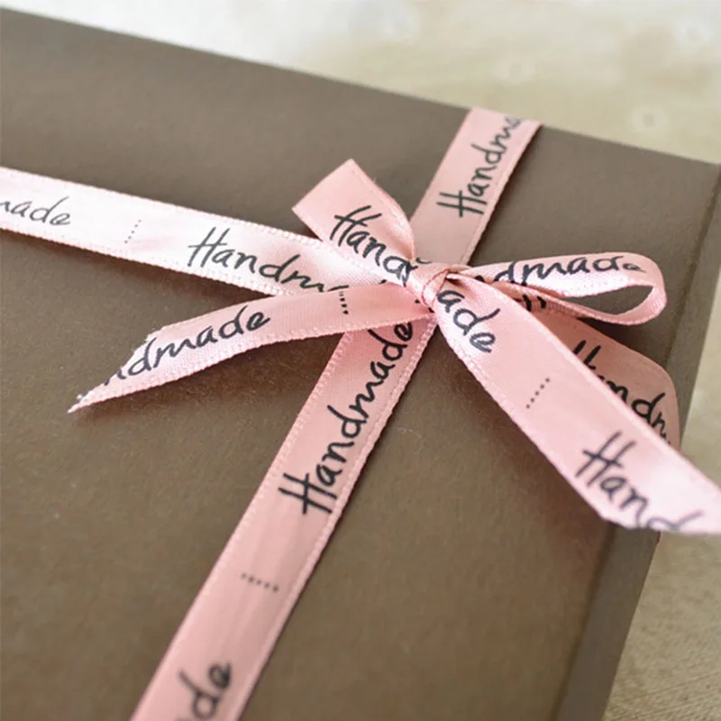 25 ярдов лента ручной работы кремово-розового цвета шелковая атласная лента для упаковки свадебной вечеринки подарочная коробка для торта упаковочная лента