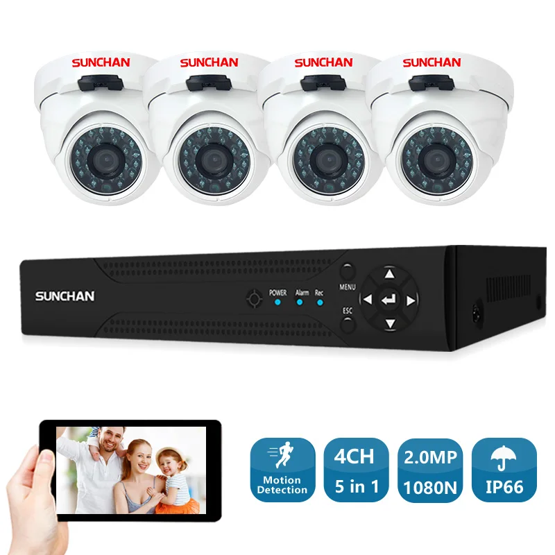 

SUNCHAN 4 Channel 1080N AHD DVR 4PCS Full HD 2.0MP 1080P Indoor/Outdoor Security Cameras Video System Home Surveillance System