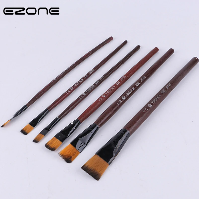 Goedkoop EZOME 6 stks Koffie Kwast Nylon Haar Houten Handel Verschillende Grootte Borstels Voor Wateri Olie Gouache Acryl Schilderen Art supply