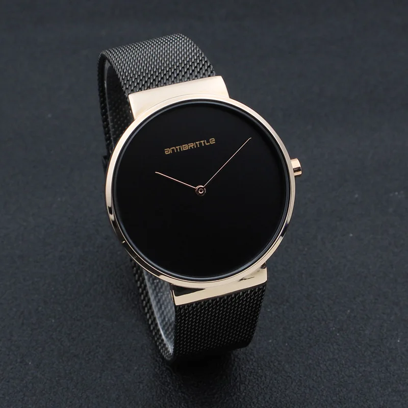 

Fashion Black Business Man Watches Woman Luxury Rose Gold Simple Unisex Brand Mesh Stainless Steel Band Japan Quartz Thin 2018