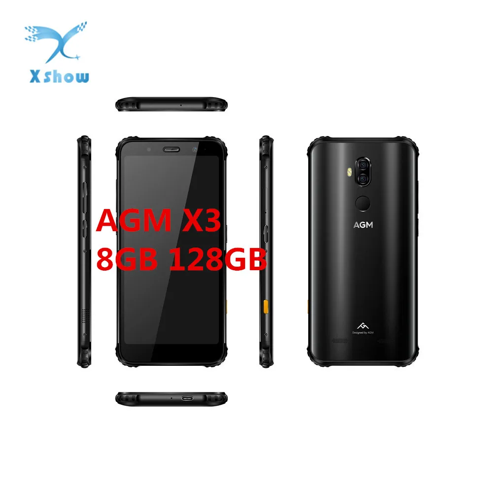 AGM X3 смартфон с 5 дюймовым дисплеем процессором Snapdragon 128 ОЗУ 8 Гб ПЗУ 845 ГБ 99 мАч 4G