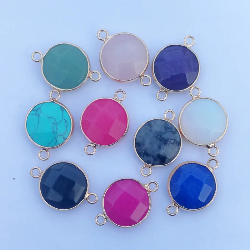 Collar de piedra natural mixta, 10 Uds., conectores de metal chapados en oro para la fabricación de joyas, dijes, accesorios para pulseras colgantes
