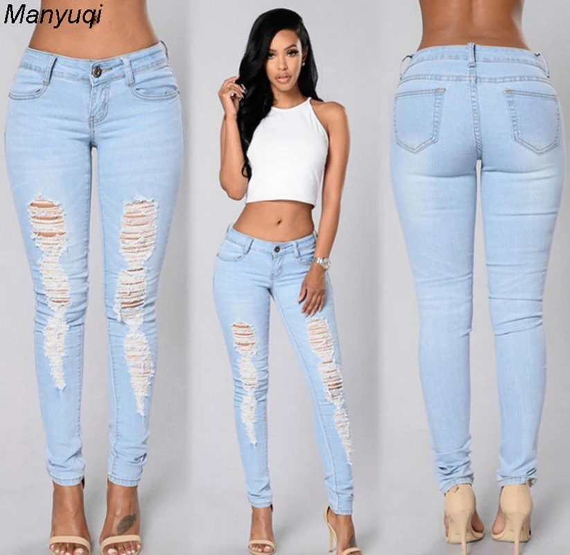 Women s Denim Jeans Pants Ripped Big Holes Washed Casual Slim Jeans Women Pants Loose Denim