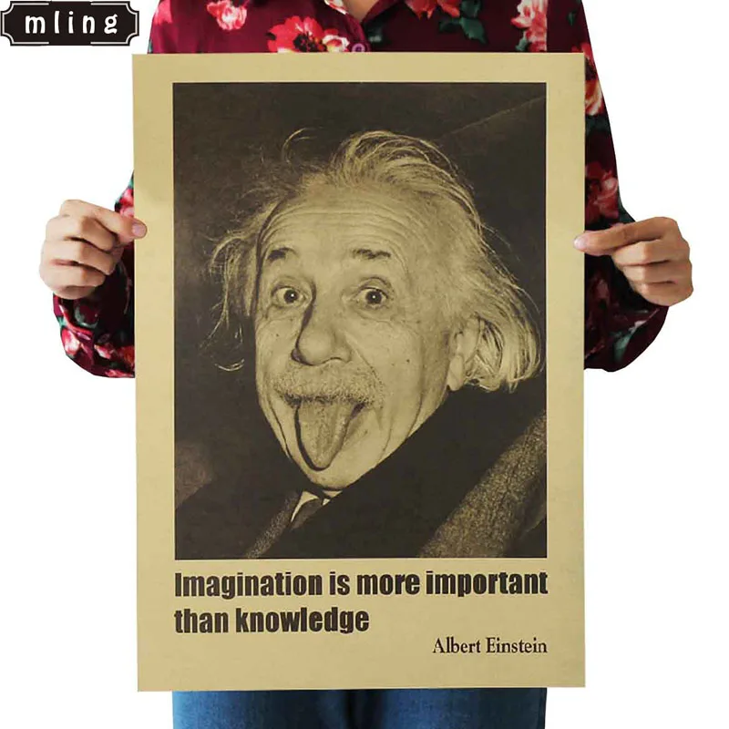 

1PC 51.5x36cm Wall Sticker Einstein Imagination Is More Than Knowledge Retro Posters,kraft Paper Wall Stickers, Movie Poster