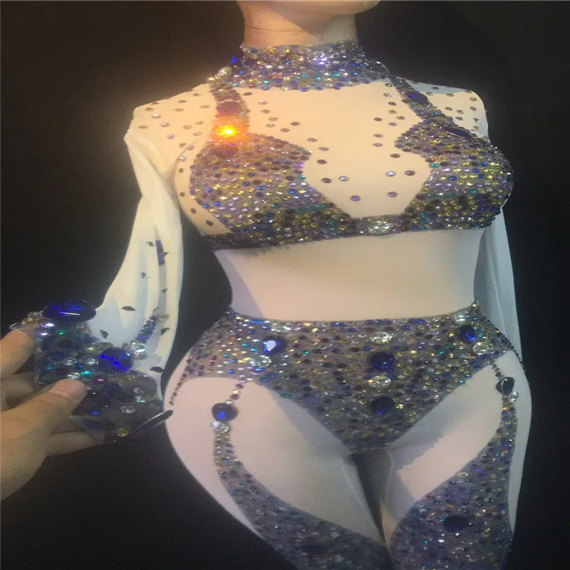 

E56 Sexy female Rhinestone bodysuit singer wears jumpsuit pole dance costumes ballroom prom show outfits dj gogo clothes party