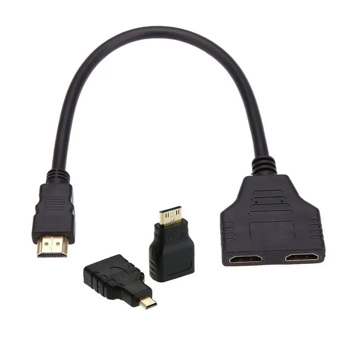 Xiwai HDMI к двойной HDMI Женский Y сплиттер Переключатель удлинитель Кабель-адаптер с микро и мини-адаптер HDMI