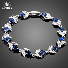 AZORA Flor Romántica Con El Corazón Azul Oscuro TS0101 Ziconia Cúbico Pulsera Del Encanto para Las Mujeres