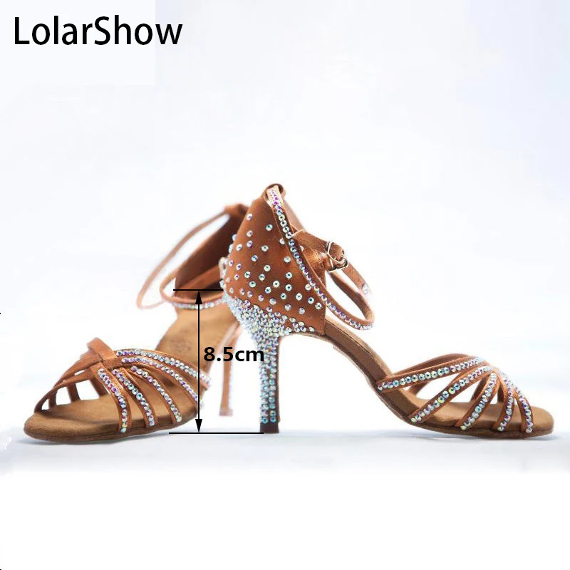  New Gilrs Nude Satin Crystal Rhinestone Ballroom SALSA Latin Shoes 5.5cm/7.5cm /8.5cm Kids Shoes