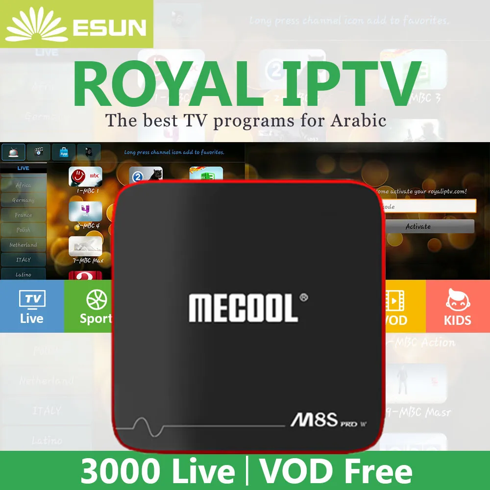 

SATXTREM MECOOL M8S W PRO Android 7,1 With 1 Year RoyalTV Configured Arabic Europe IPTV SET TOP BOX