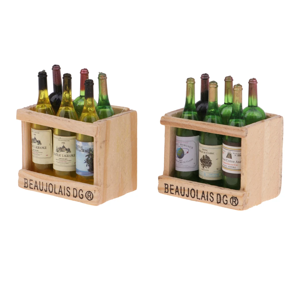 1:12 Drink Wine Bottles Wooden Rack Magnet Cocktail Cups Table Accessories DIY