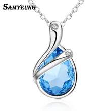 

Samyeung Wedding Blue Crystal Silver Necklaces Women Jewelry Chain Necklace Female Neckless Lover Collier Korean Jewlery