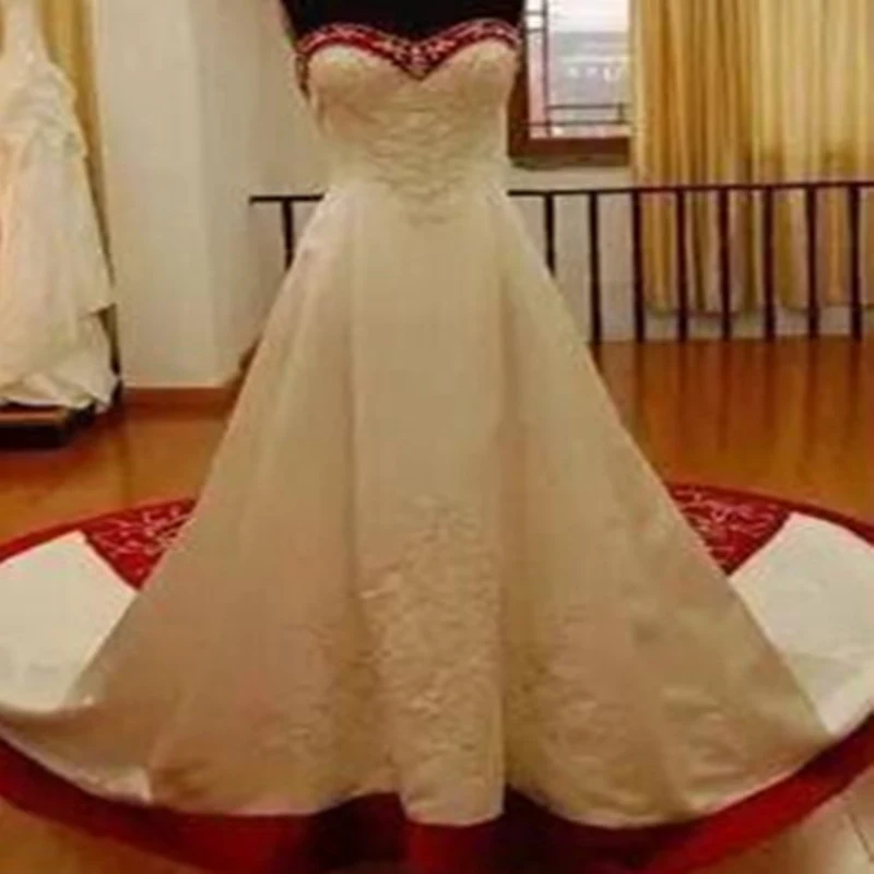 Ivory plus red Роскошные модные платья принцессы с вышивкой на заказ, сексуальные свадебные платья с открытыми плечами - Цвет: Ivory plus red