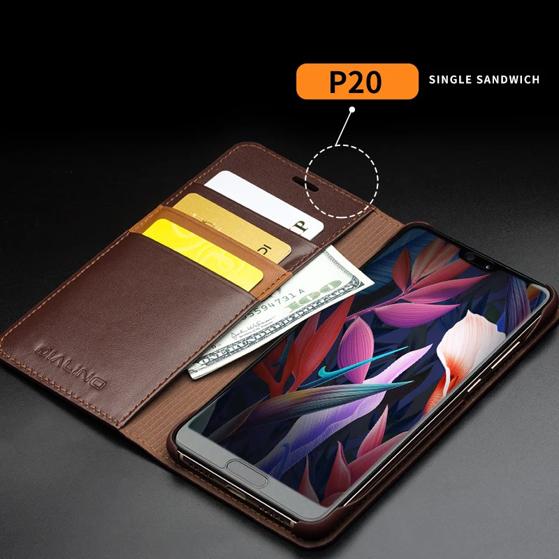 Чехол QIALINO из натуральной кожи для Huawei P20 Pro чехол бумажник с откидной крышкой