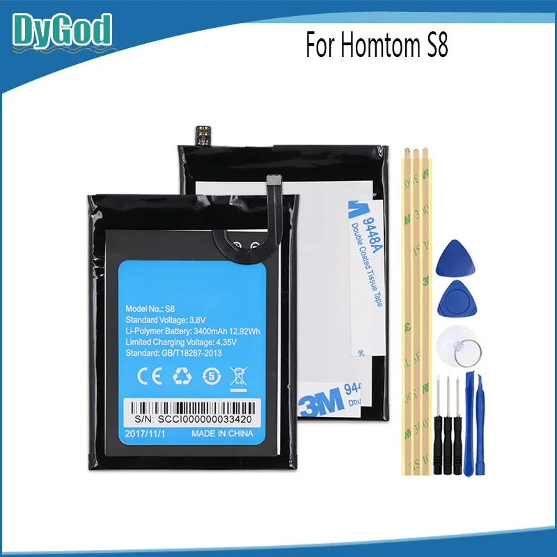 

DyGod 3400mAh For Homtom S8 Extreme Replacement Battery Bateria Batterie For Homtom S8 Cell Mobile Phone Batteries+tools