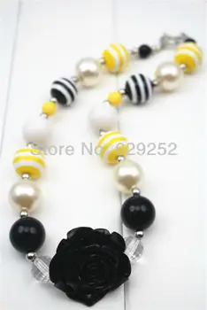 

10Pcs Lot wholesale Black rose flower pendant chunky bubblegum necklace chunky bubblegum necklace for little children CB054