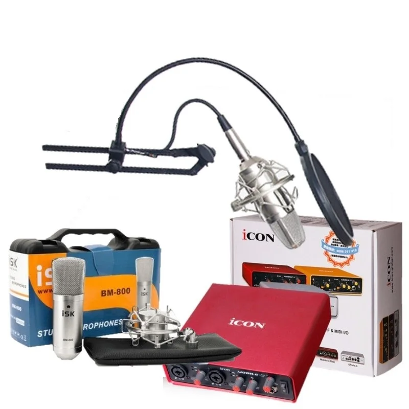 

High quality original ISK BM800 recording microphone with ICON Mobile U sound card for studio recording computer live broadcast
