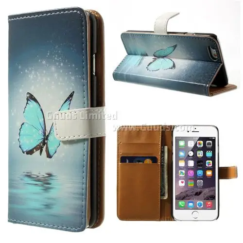 Blue Butterfly Leather Wallet Case for iPhone 5s / for iPhone 5