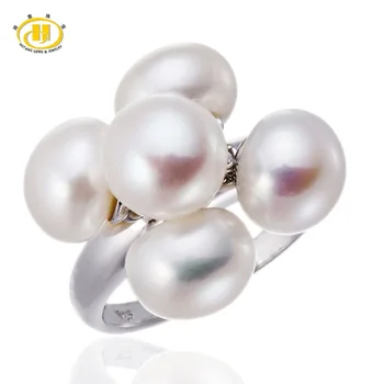 

Hutang 100% Natural Freshwater Cultured Pearl Solid 925 Sterling Silver Dangle Ring Women Fine Elegant Jewelry Cute for Gift