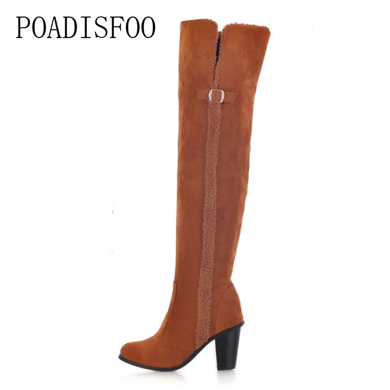 

POADISFOO Women long boots High Boots Suede Round Head Casual Shoes women's Warm Boots Large Size women's Shoes.XJ-LGNC82