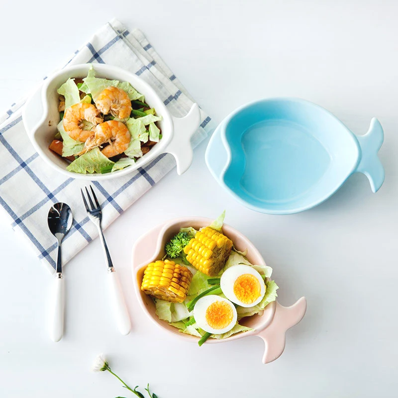 Porcelain Fish Shape Soup Bowl Children Dinner Food Container Simple For Salad Rice Dinnerware Cute Breakfast Tray 1pc | Дом и сад