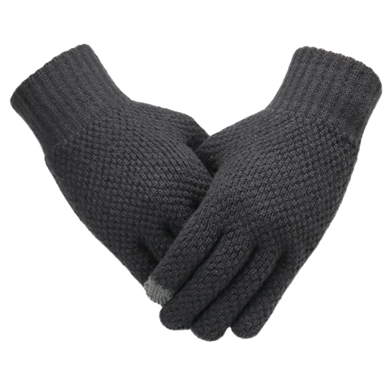 Зимние мужские вязаные перчатки с сенсорным экраном, высокое качество, мужские варежки, утолщенные теплые шерстяные кашемировые однотонные мужские деловые перчатки на осень - Цвет: Gray Nologo