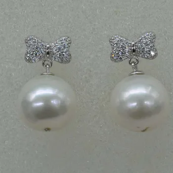 

natural 13-13.5mm round white real pearl earring Q30239-34