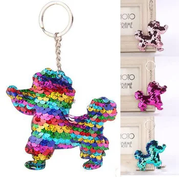 

New Chaveiro Cute Keychain Glitter Pompom Sequins dog Key Chain Gifts for Women Llaveros Mujer Car Bag Accessories