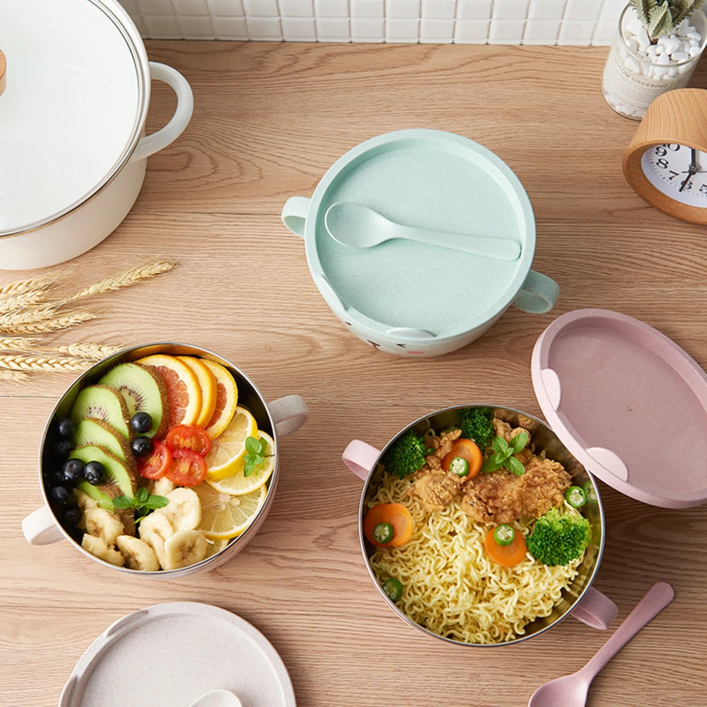 Stainless Steel Noodle Bowl With Handle Food Container Rice Bowl Soup Bowls