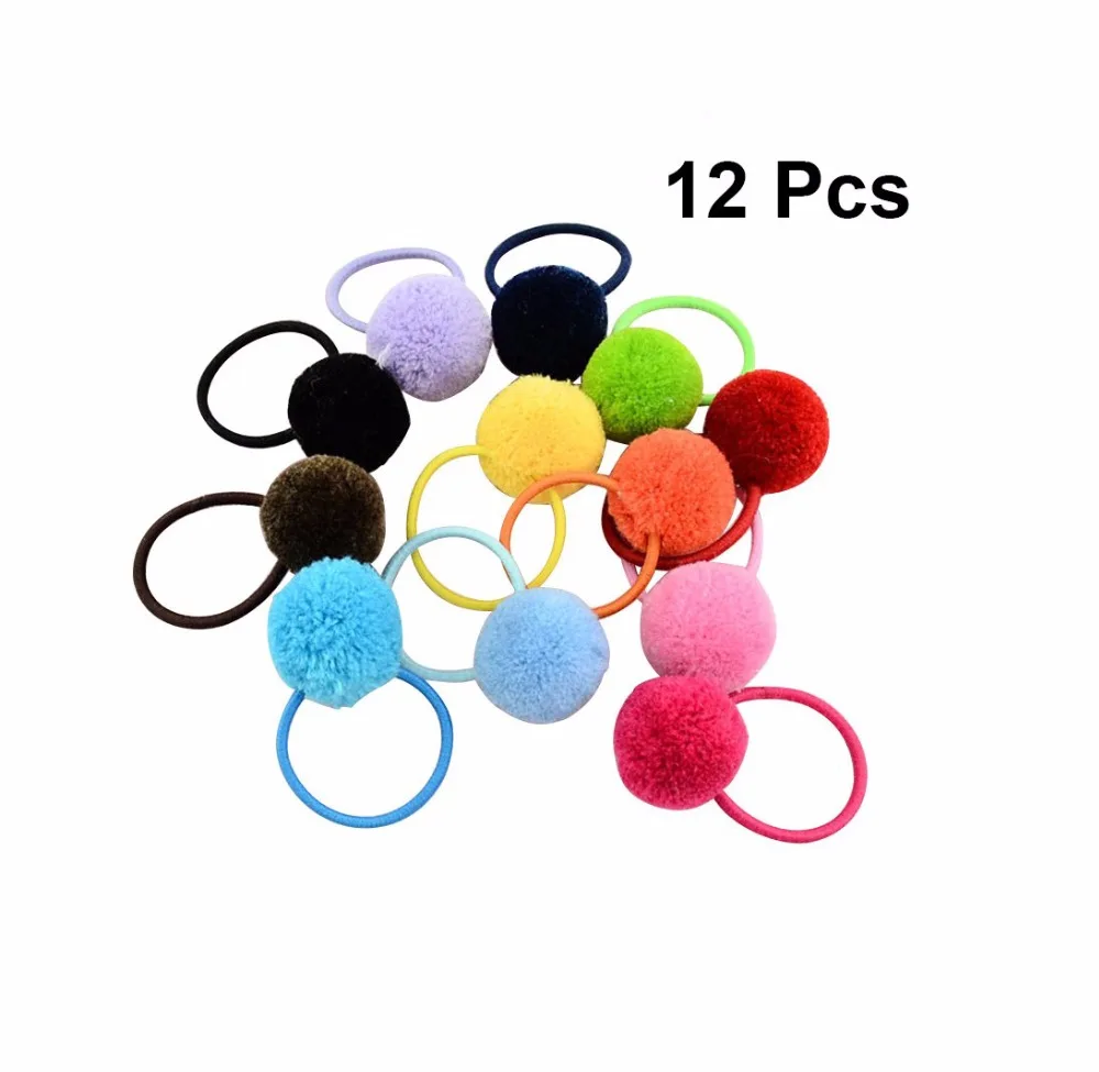12Pcs/lot 12 Colors kids Fur Ball Elastic Hair Tie Rope with Girl gift