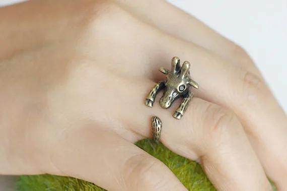 New Retro Antique Silver Plated Giraffe Ring Animal Wrap Knuckle Rings Gift Idea for Best Friends