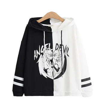 

Gothic Lolita Patchwork Hoodies Cute Anime Comic Angel Devil Pullover Harajuku Mori Girl Lovely Graphic Street Sweatshirt
