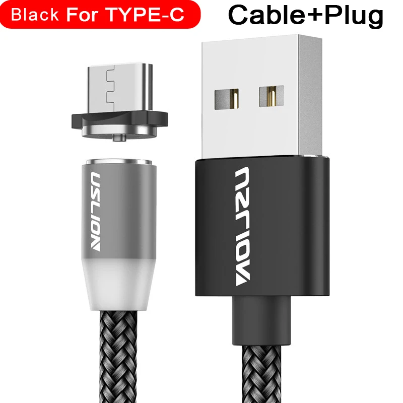 Магнитный usb-кабель USLION для быстрой зарядки, кабель USB type C, Магнитный зарядный кабель Micro usb для зарядки и передачи данных, кабель USB для мобильного телефона - Цвет: For Type C Black