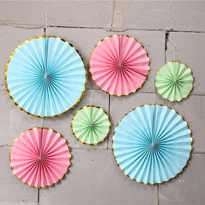 

6PCS Multiple Color Paper Fan Set for Birthday Arrangement Wedding Celebration Festival Party Supply DIY Hanging Decoration