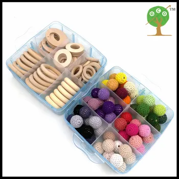 

DIY set box of baby nursing accessory wooden rings crochet beads baby Nursing necklace, teething jewelry finding making WC063