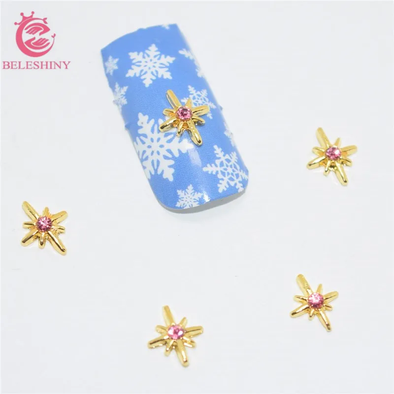 Beleshini 10psc новые розовые стразы звезда 3D украшения для ногтей сплав Стразы #589 |